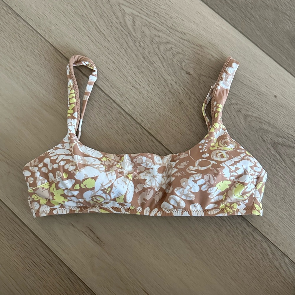 Aerie Floral Bikini Top - Tan and Yellow